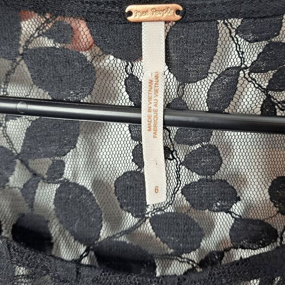 Free People Floral Embroidered Mesh Lace Mini Dress Black size 6 - Picture 6 of 8